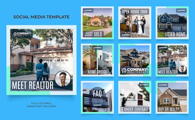 소셜 미디어 템플릿 배너 하우스 아키텍처 서비스 프로모션 완전히 편집 가능한 인스 타 그램 및 페이스 북 사각형 포스트 프레임 퍼즐 유기 판매 포스터