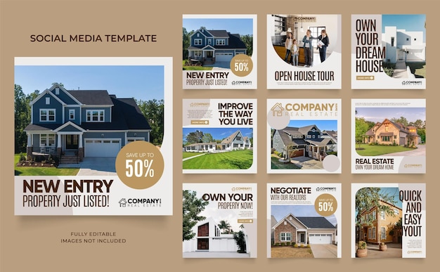 Vector social media template banner house architecture service promotion fully editable instagram and facebook square post frame puzzle organic sale poster