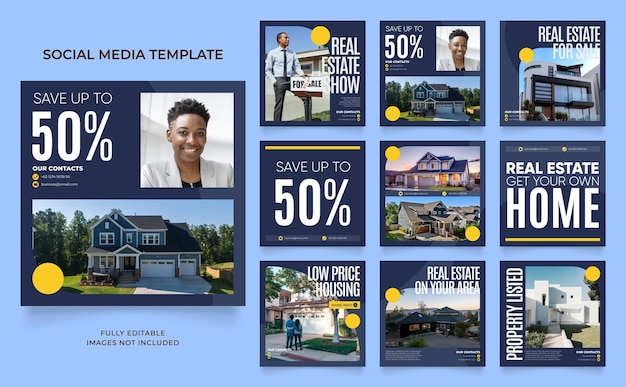 Vector social media template banner house architecture service promotion fully editable instagram and facebook square post frame puzzle organic sale poster