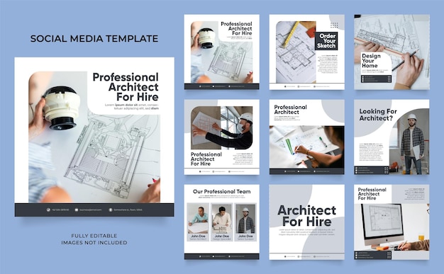 Modello di social media banner promozione del servizio di architettura della casa completamente modificabile poster di vendita organica di puzzle con cornice quadrata su facebook e instagram