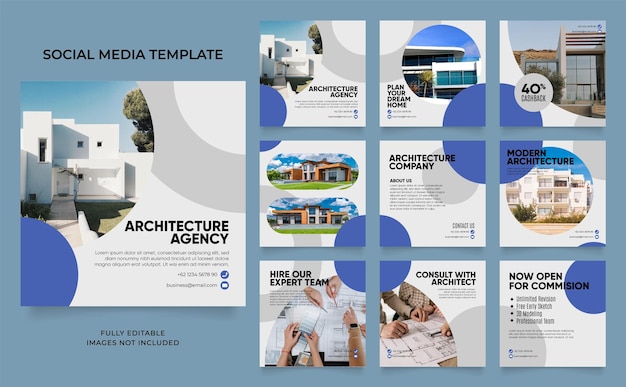 Vector social media template banner house architecture service promotion fully editable instagram and facebook square post frame puzzle organic sale poster