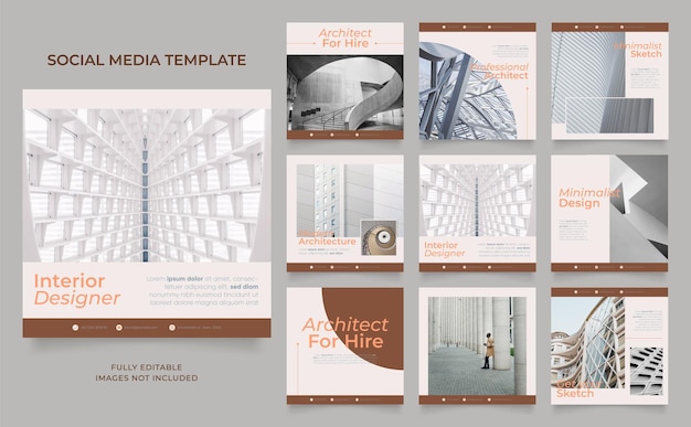 Modello di social media banner promozione del servizio di architettura della casa completamente modificabile poster di vendita organica di puzzle con cornice quadrata su facebook e instagram