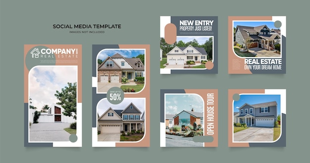 Vector social media template banner house realtor property architecture service promotion fully editable instagram and facebook square post frame puzzle organic sale poster