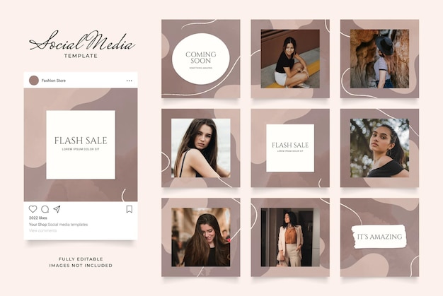 Social media template banner sale promotion. fully editable instagram square post frame puzzle.