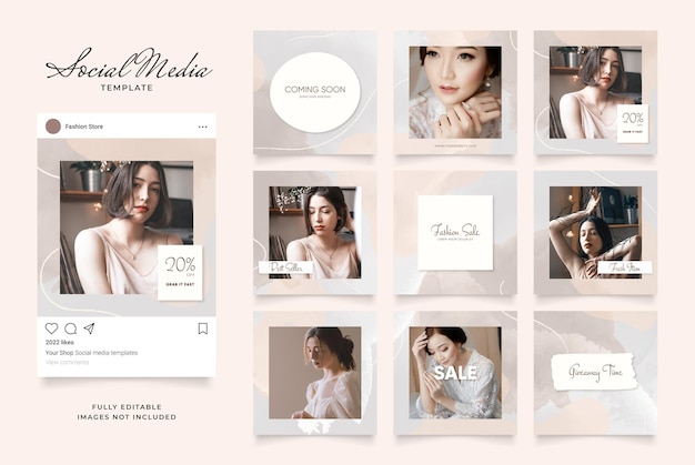 Social media template banner sale promotion. fully editable instagram square post frame puzzle.