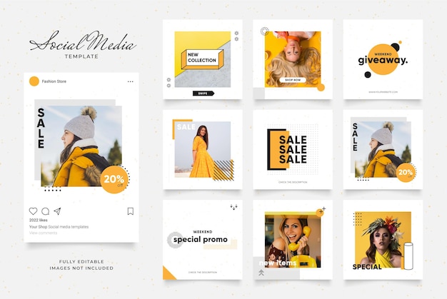 Social media template banner sale promotion. fully editable instagram square post frame puzzle.