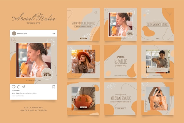 Social media template banner sale promotion. fully editable instagram square post frame puzzle.