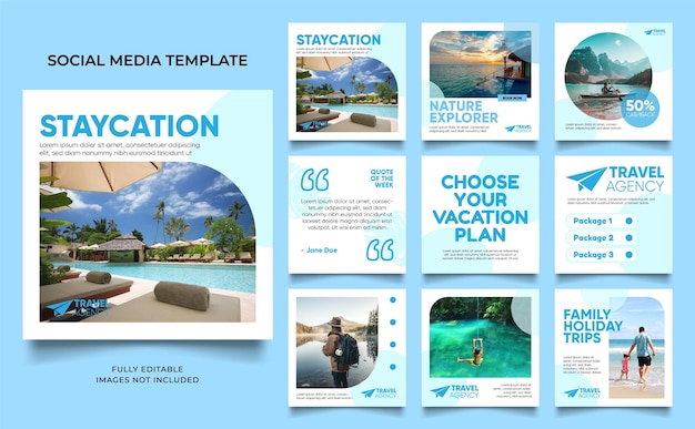 Social media template banner travel and vacation service promotion fully editable instagram and facebook square post frame puzzle organic sale poster