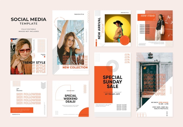 Social media template blog fashion sale promotion. fully editable instagram and facebook square post frame organic sale poster. orange white ad banner vector background