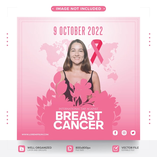 Vector social media template for the day against breast cancer