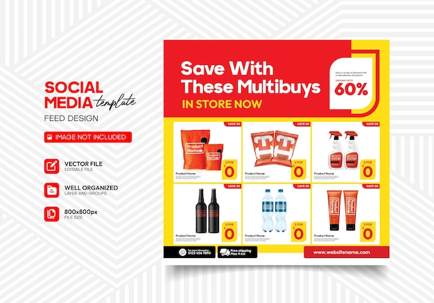 social media template design with attractive discount product promotion