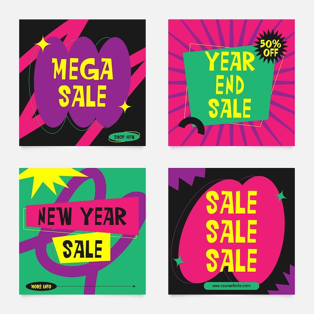 Social Media Template Design Year End Sale Pop Color