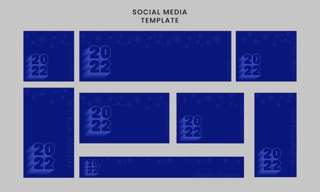 Vector social media template en header set met 3d 2022-nummer in blauwe kleur.