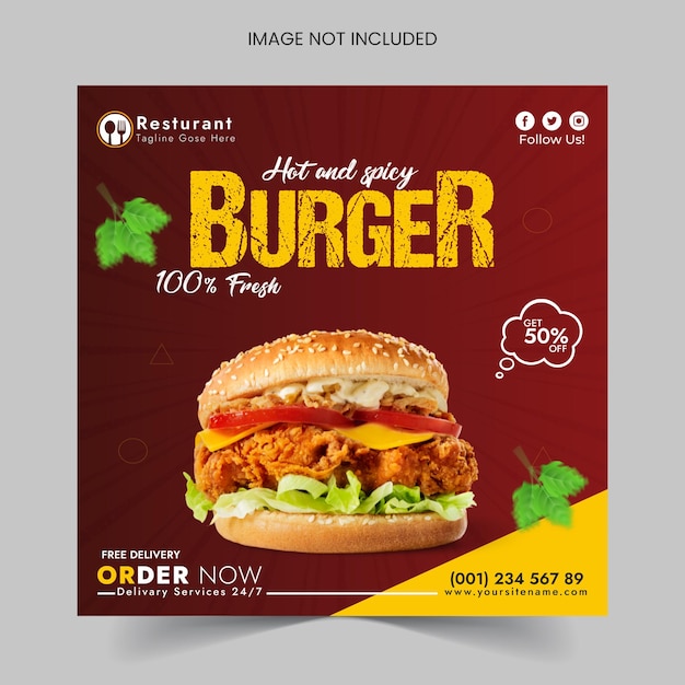 social media template for a hot and spicy burger