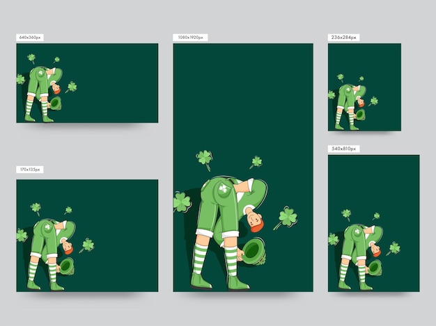 Social Media Template Posts With Cartoon Leprechaun Man