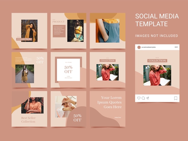 Vector social media template puzzle square met esthetische kleur