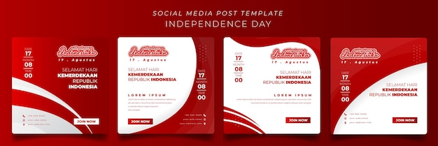 Modello di social media su sfondo quadrato con sventolante design rosso e bianco per il design del giorno dell'indonesia