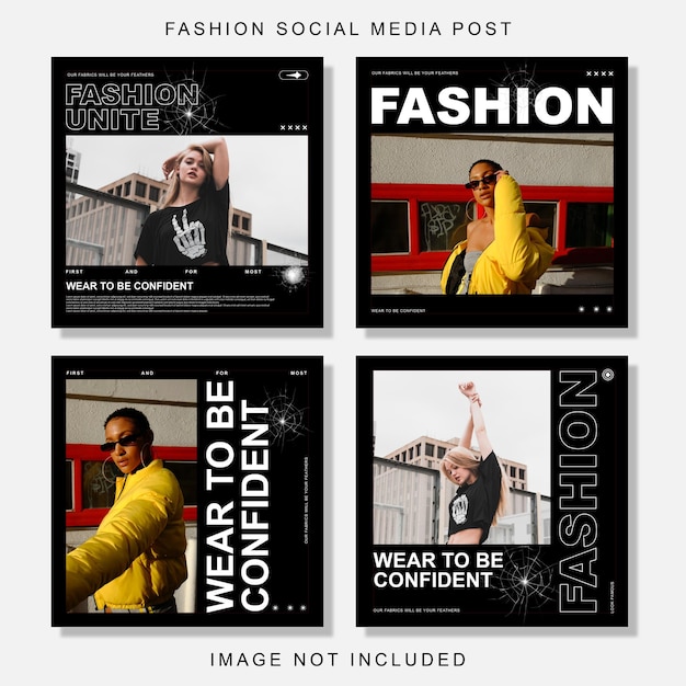Social media template vector fashion and streetwear instagram posts collection