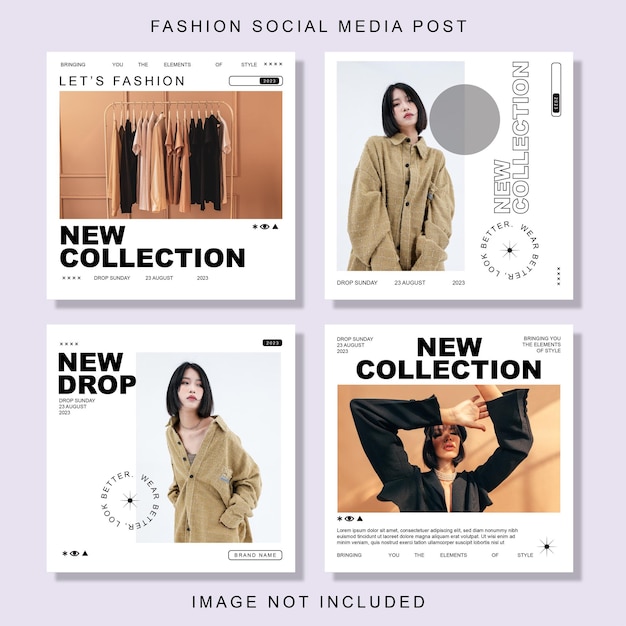 Social media template vector fashion and streetwear instagram posts collection