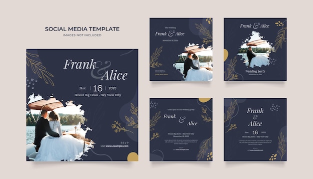 Modello di social media wedding planner organizzatore promozione completamente modificabile instagram e facebook quadrato post frame puzzle vendita organica poster celebrazione invito storia feed vettoriale background