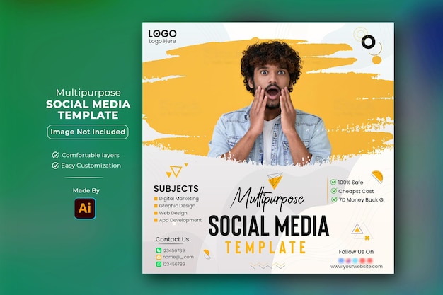 Vector a social media template with a man and a yellow background