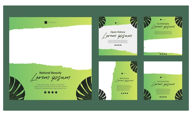 Social media template with a natural feel that is easy to use with some leaf ornaments and frames