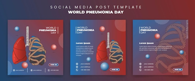 Social media template for world pneumonia day with other lung is out of breath with rope design