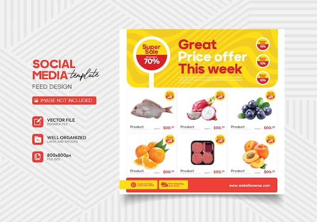 Vector social media templates for grocery store product ads