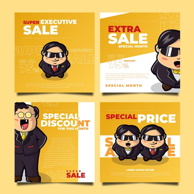 Social media templates with cute businessman character