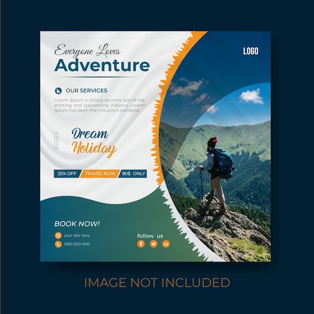 Social media travel post design or travel banner web template