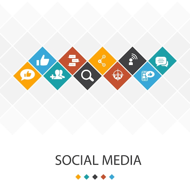 Social media trendy UI template infographics concept. like, share, follow, comments icons