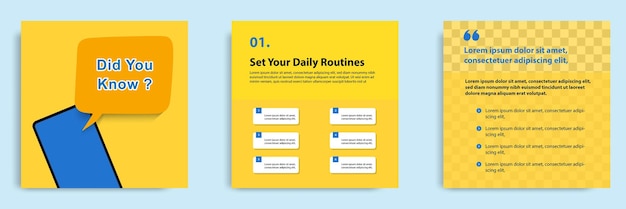 Social media tutorial tip trick quick tips layout template with geometric yellow background