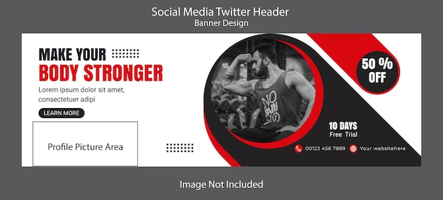 Social media twitter header banner design voor sportschool en fitness