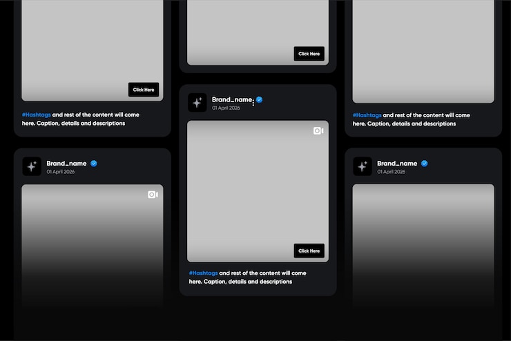 Vector social media ui elements with profile layout story highlights feed grid timeline and verified ba