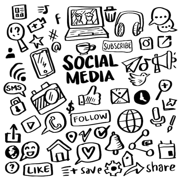 Vector social media vector doodles illustration