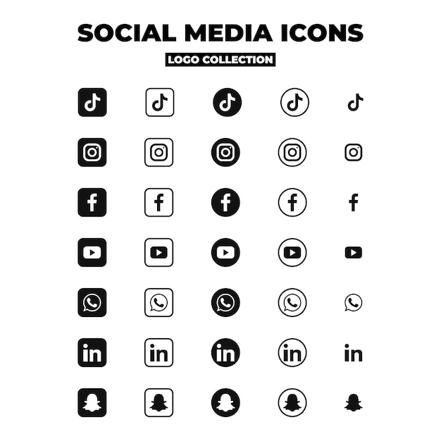 Вектор Векторные логотипы социальных сетей. коллекция логотипов. tiktok instagram facebook youtube whats app.