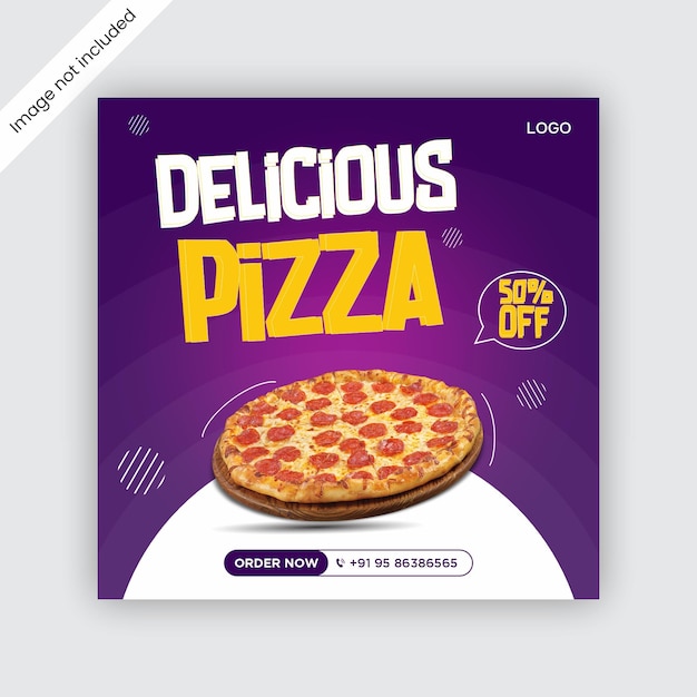 Social media verkoop pizza eten en instagram post ontwerpsjabloon