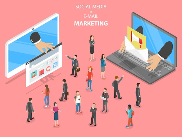 Social media versus e-mailmarketing plat isometrisch