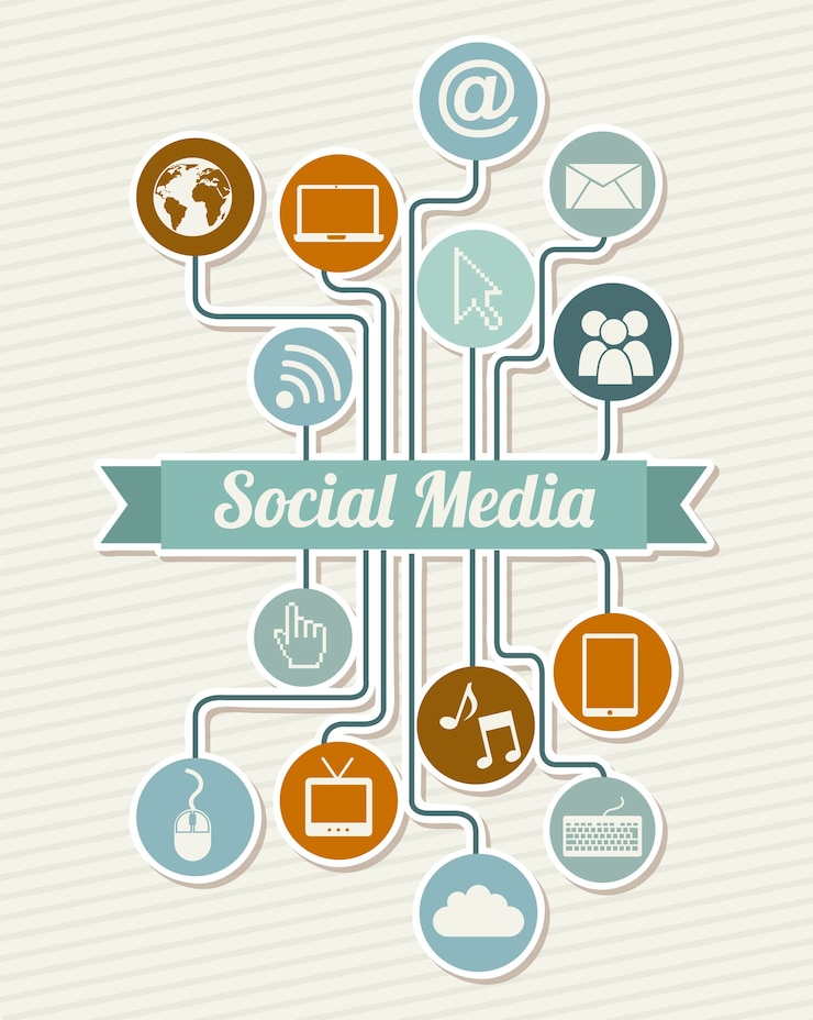 Vector social media vintage over beige background vector illustration