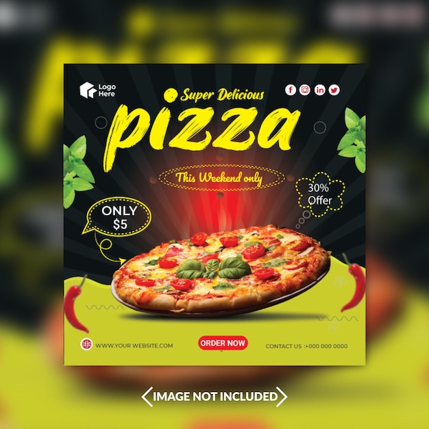 Social media Voedselmenu en heerlijke pizza-ontwerpsjabloon