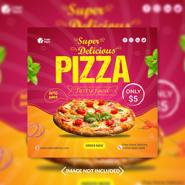 Social media Voedselmenu en heerlijke pizza-ontwerpsjabloon