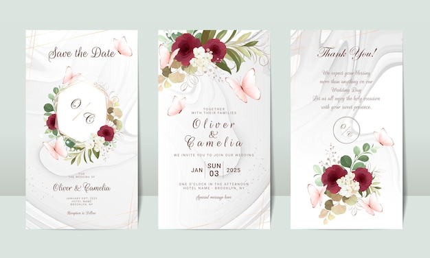 Social media watercolor floral wedding invitation card template set