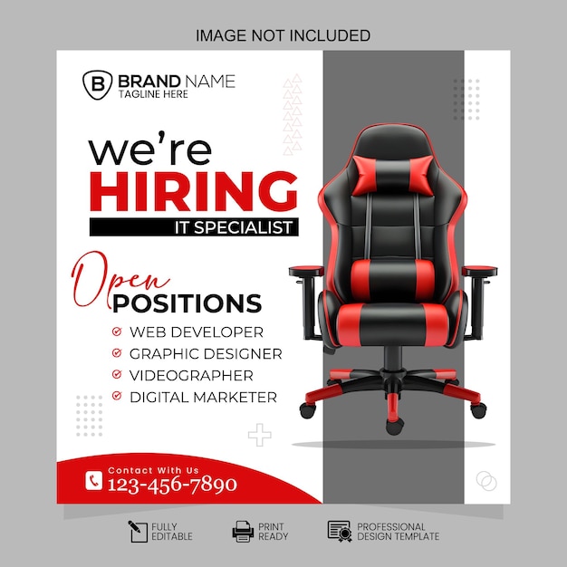 Vector social media we are hiring post template design for job seekers editable minimal square banner