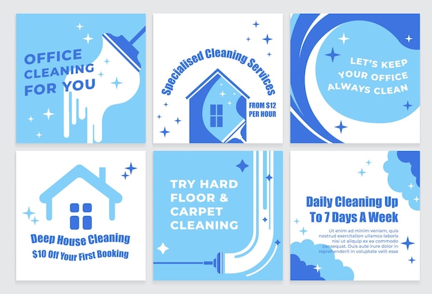 Vector social media web post set for cleaning company