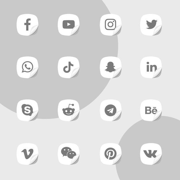 Vector social media white icons peel off collection pack