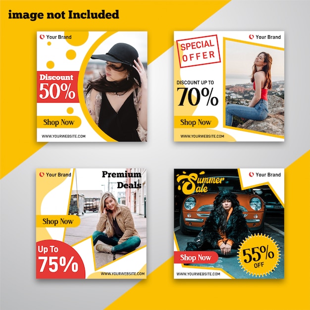 Insegna di vendita di sconto di moda post di giallo di media sociali