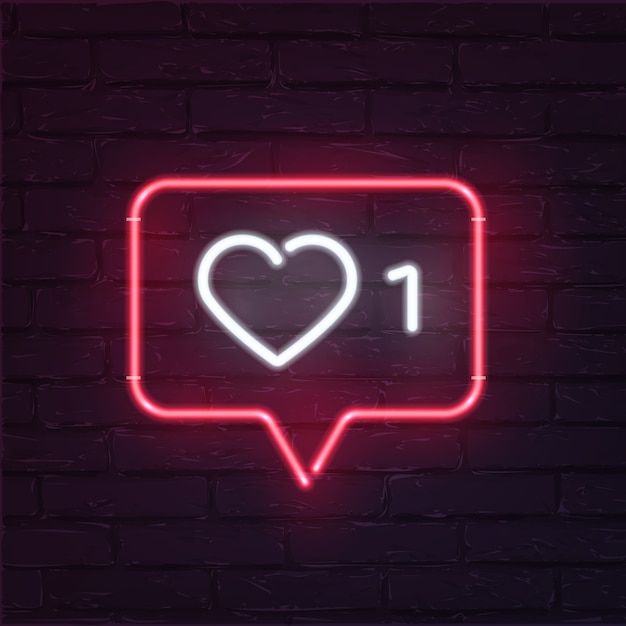 Social network activity indicators neon icon, notification with heart, number and speech cloud.