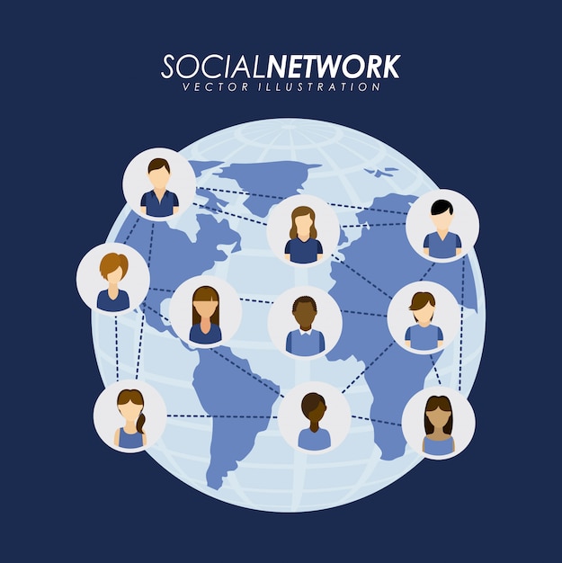 Дизайн социальной сети на синем фоне векторных иллюстраций