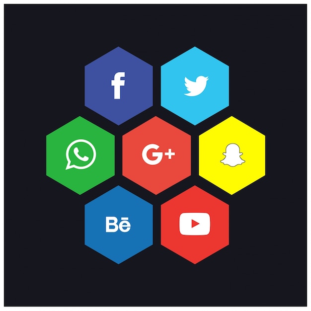 Social network set di icone hexa