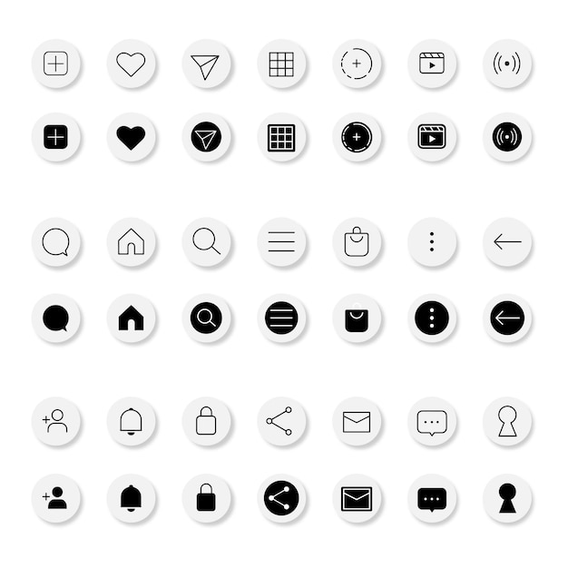 Vector social network icons on transparent background 42 black and white social icons for your design